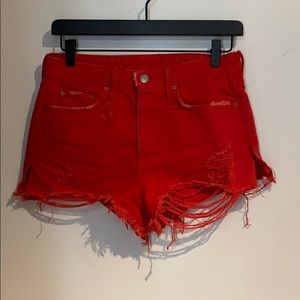 GRLFRND Red Denim Shorts